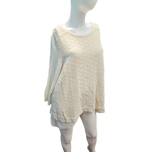 Lucky Brand Cream Sweater 2X Womens Plus Size Textured Layard - Picture 3 of 10